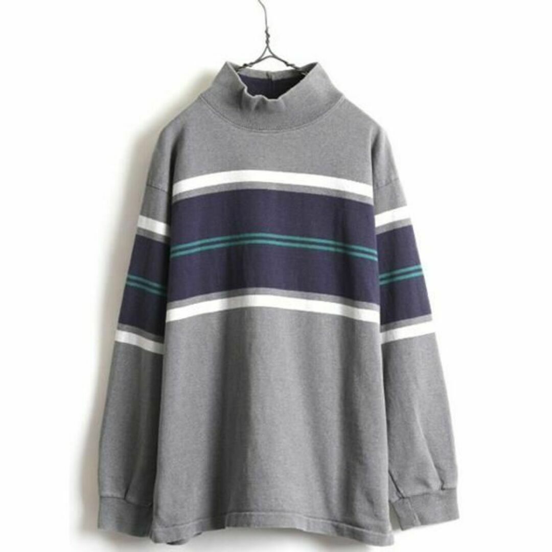 L.L.Bean(エルエルビーン)の80s USA製 エルエルビーン モックネック ボーダー 長袖 Tシャツ XL メンズのトップス(Tシャツ/カットソー(七分/長袖))の商品写真