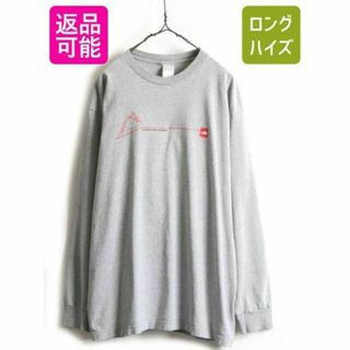 ザノースフェイス(THE NORTH FACE)のノースフェイス ロゴ プリント 長袖 Tシャツ XL  アウトドア ロンT 灰(Tシャツ/カットソー(七分/長袖))