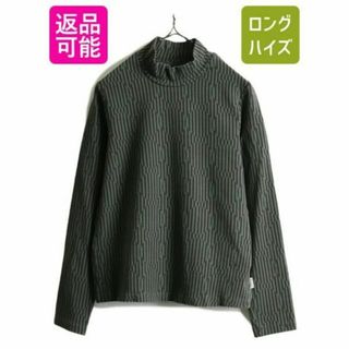 ステューシー 総柄 モックネック 長袖 Tシャツ L ロンT ストレッチ 黒 緑(Tシャツ(長袖/七分))