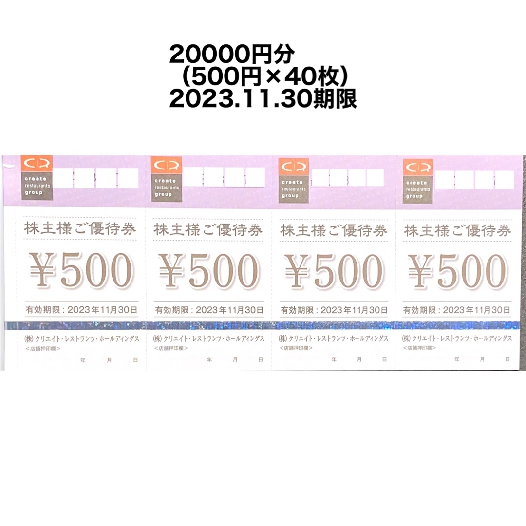 チケットクリエイトレストランツ株主優待【20000円分】