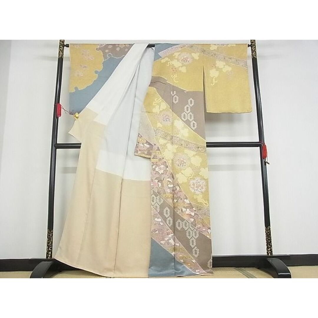 平和屋-こころ店■極上 京友禅作家 松井佚鴦 訪問着 駒刺繍 雪輪吉祥花文 金彩 着丈164.5cm 裄丈65.5cm 正絹 逸品 未使用 3kk3208