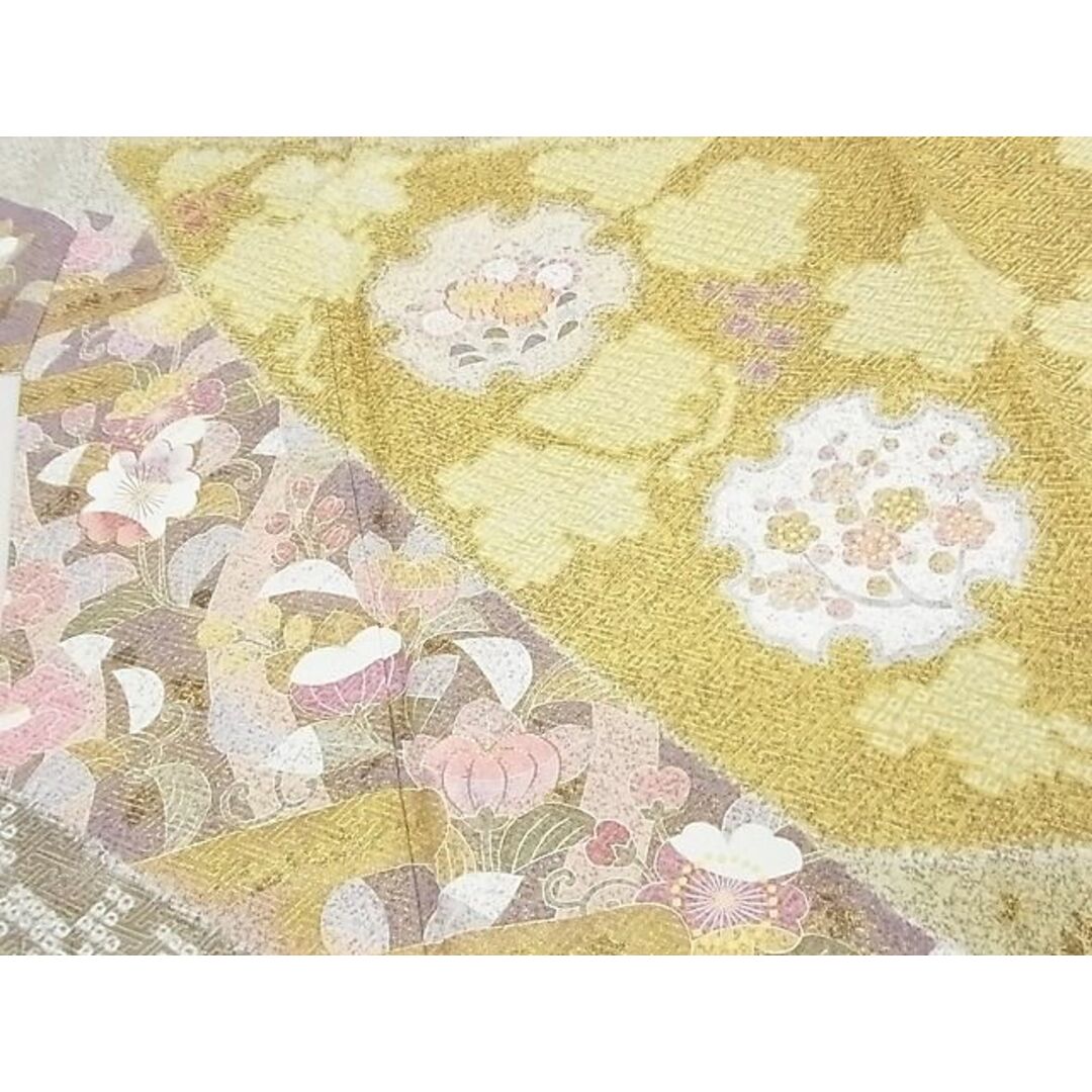 平和屋-こころ店■極上 京友禅作家 松井佚鴦 訪問着 駒刺繍 雪輪吉祥花文 金彩 着丈164.5cm 裄丈65.5cm 正絹 逸品 未使用 3kk3208