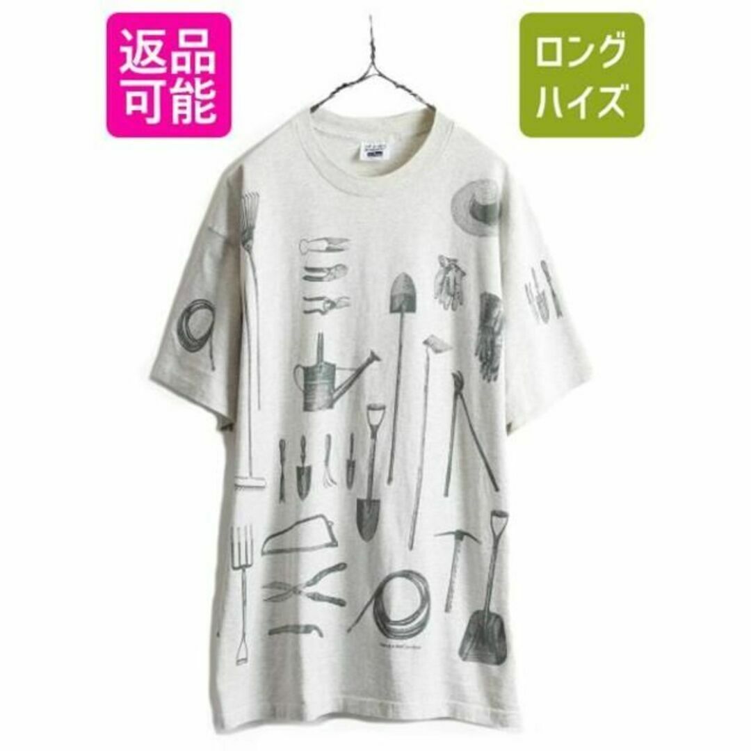 90s USA製 工具 オールオーバー プリント Tシャツ XL アート 総柄-