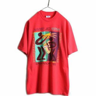 90s USA製 ジャズ アート プリント Tシャツ L 赤 イラスト オールドの ...