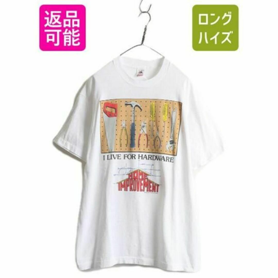 90s USA製 ドラマ プリント 半袖 Tシャツ XL 白 工具 アート 映画Tシャツ/カットソー(半袖/袖なし)