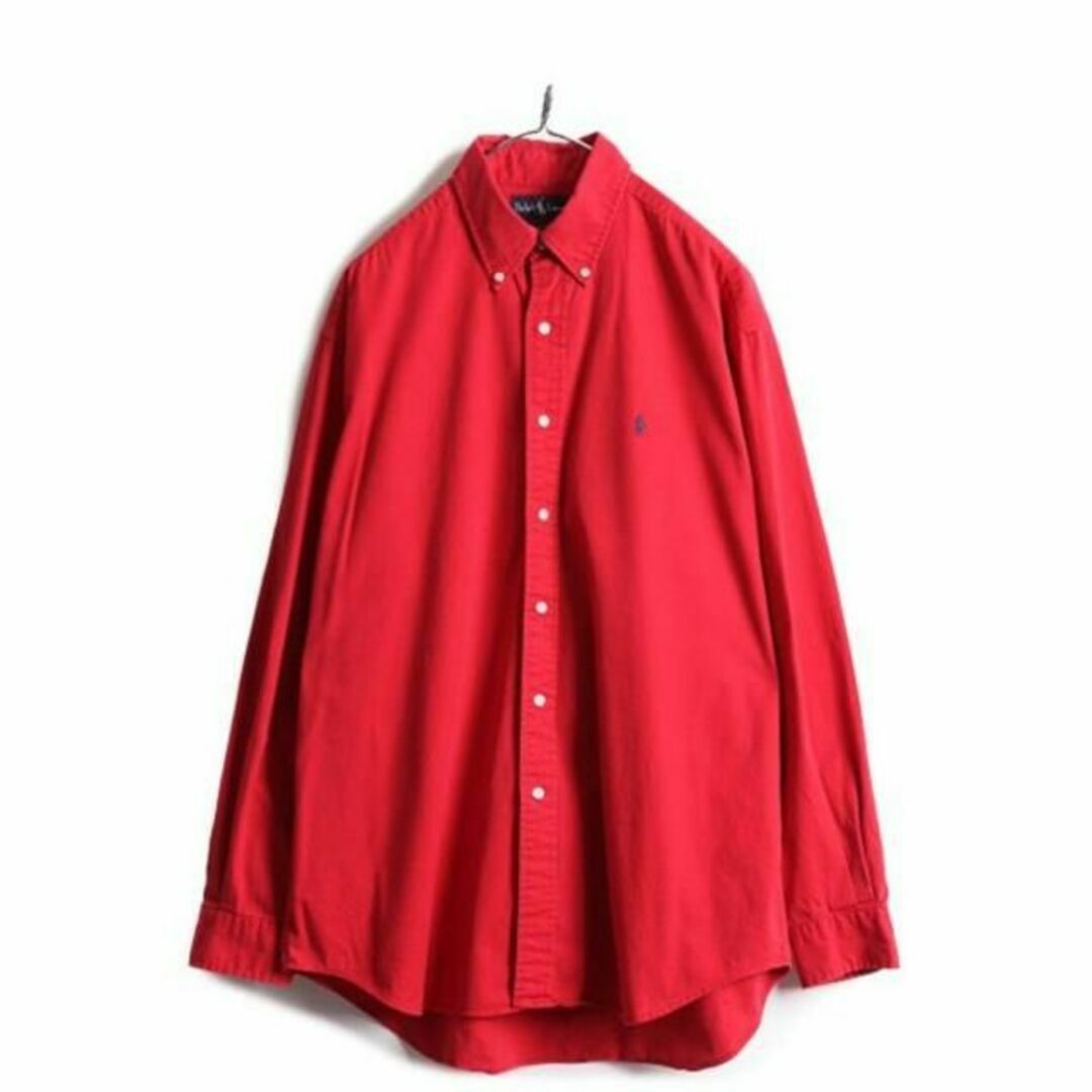 Ralph Lauren(ラルフローレン)の90s ラルフローレン コットン 長袖 ボタンダウン シャツ ポニー刺繍 L 赤 メンズのトップス(シャツ)の商品写真
