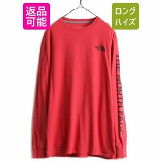 ザノースフェイス(THE NORTH FACE)のノースフェイス 袖プリント 長袖Tシャツ L 赤 ロンT ロゴT アウトドア(Tシャツ/カットソー(七分/長袖))