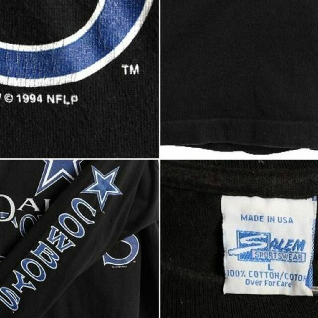 90s USA製 NFL オフィシャル カウボーイズ プリント 長袖Tシャツ L 4