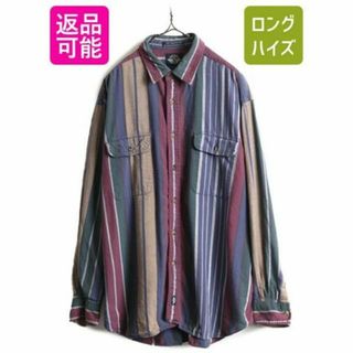 90s DOCKERS リーバイス ストライプ フランネルシャツ L ネルシャツ(シャツ)