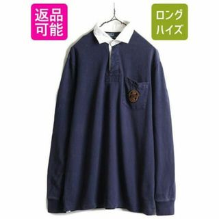 ラルフローレン(Ralph Lauren)の90s ポロ ラルフローレン 長袖 ラガーシャツ ポケット付き M 紺 ラグビー(シャツ)