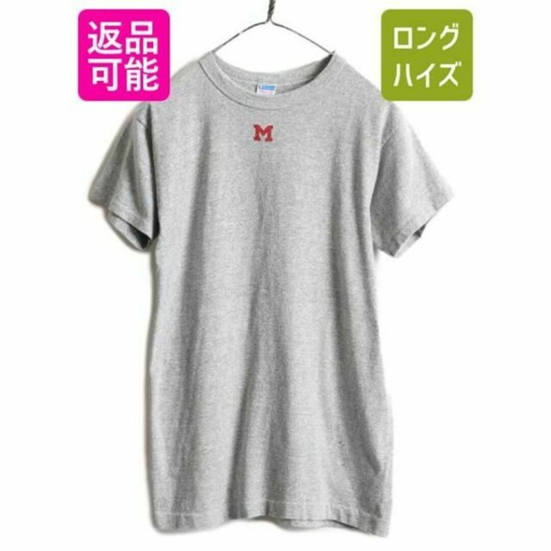 70s バータグ チャンピオン 染込み プリント Tシャツ M 灰 88 12