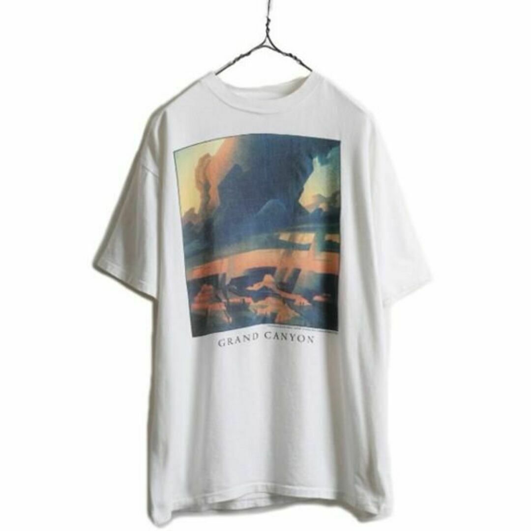 90s 企業 アート イラスト プリント Tシャツ XL シングルステッチ 白