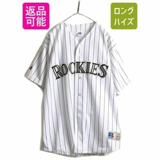 90s USA製 MLB ラッセル ロッキーズ ベースボールシャツ XXL 野球(ウェア)