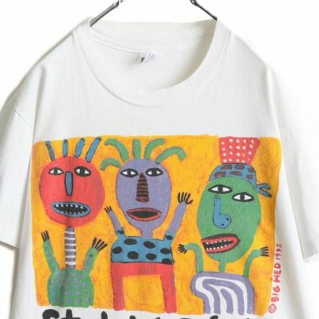 90s USA製 BIG HED アート プリント 半袖 Tシャツ M  白 2