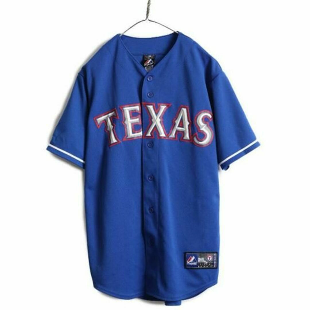 MLB Majestic テキサス レンジャーズ ベースボール シャツ M 青 MLB Majestic テキサス レンジャーズ ベースボール シャツ M 青