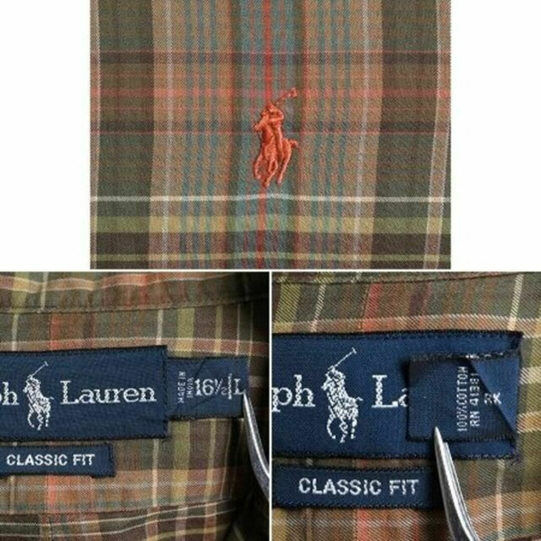 Ralph Lauren(ラルフローレン)の90s ラルフローレン マドラス チェック 長袖 ボタンダウン シャツ L ポロ メンズのトップス(シャツ)の商品写真