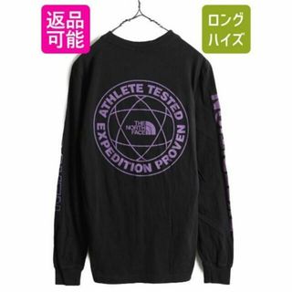 ザノースフェイス(THE NORTH FACE)のノースフェイス 4面 プリント 長袖 Tシャツ S アウトドア ロンT ロゴ 黒(Tシャツ/カットソー(七分/長袖))