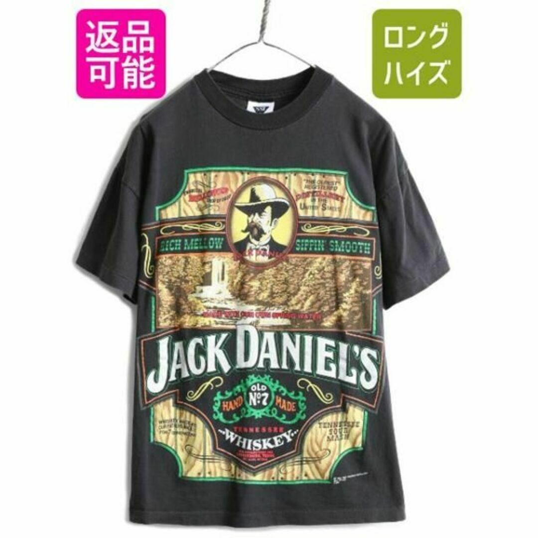 90s ジャック ダニエル プリント Tシャツ L  企業 当時物 黒