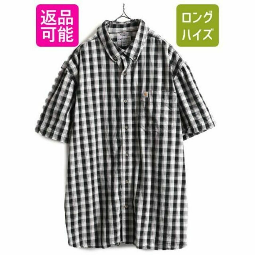 US企画 カーハート ポケット付き チェック コットン 半袖 シャツ 2XL