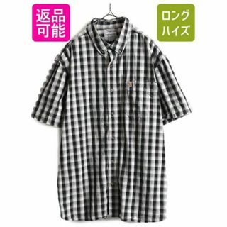 US企画 カーハート ポケット付き チェック コットン 半袖 シャツ 2XL(シャツ)