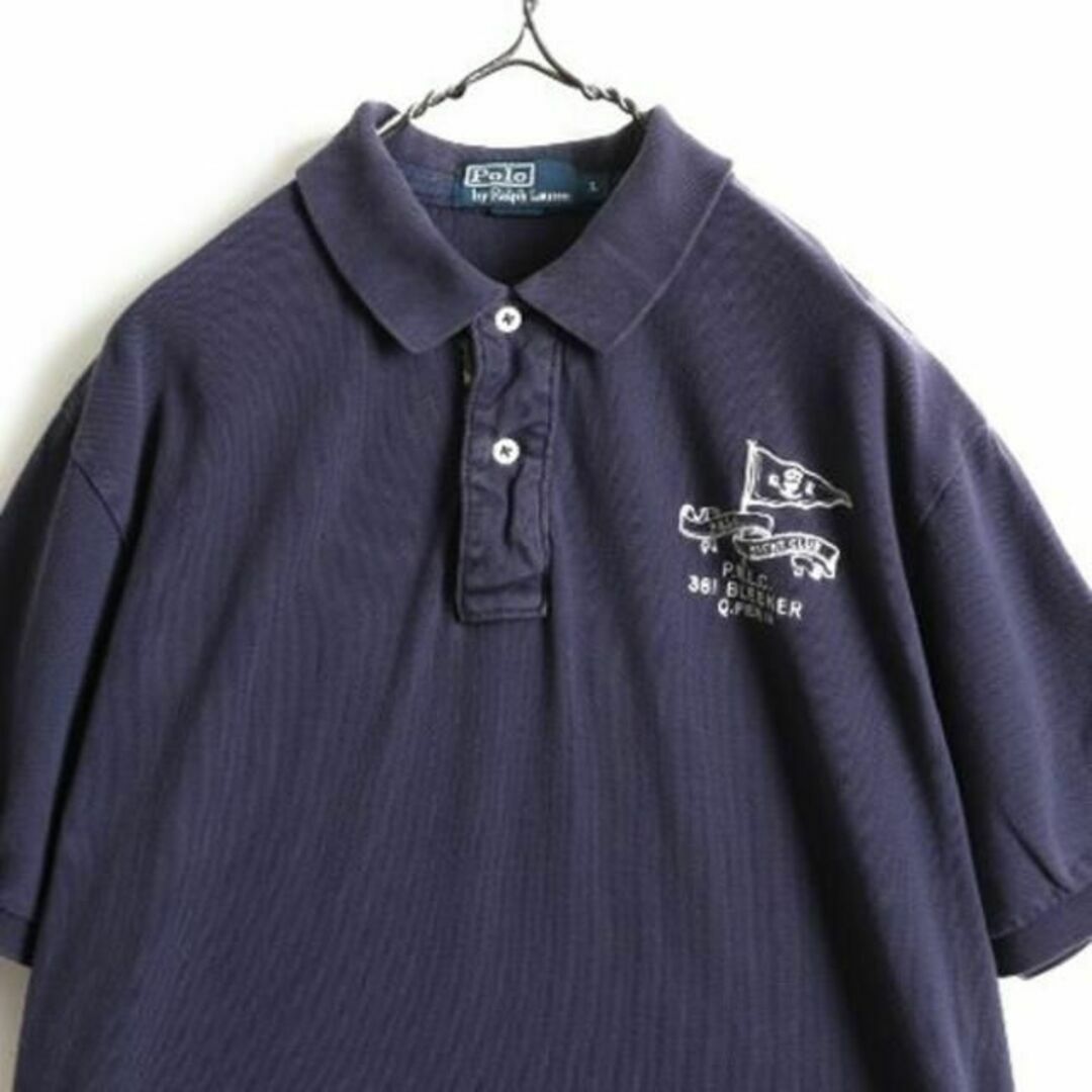 Ralph Lauren(ラルフローレン)の90s ポロ ラルフローレン 鹿の子 半袖ポロシャツ L オールド 紺 フラッグ メンズのトップス(ポロシャツ)の商品写真