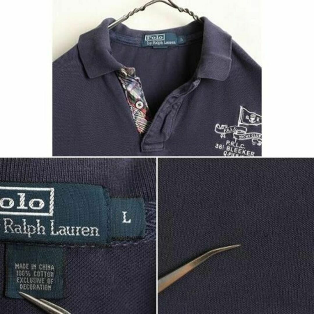 Ralph Lauren(ラルフローレン)の90s ポロ ラルフローレン 鹿の子 半袖ポロシャツ L オールド 紺 フラッグ メンズのトップス(ポロシャツ)の商品写真