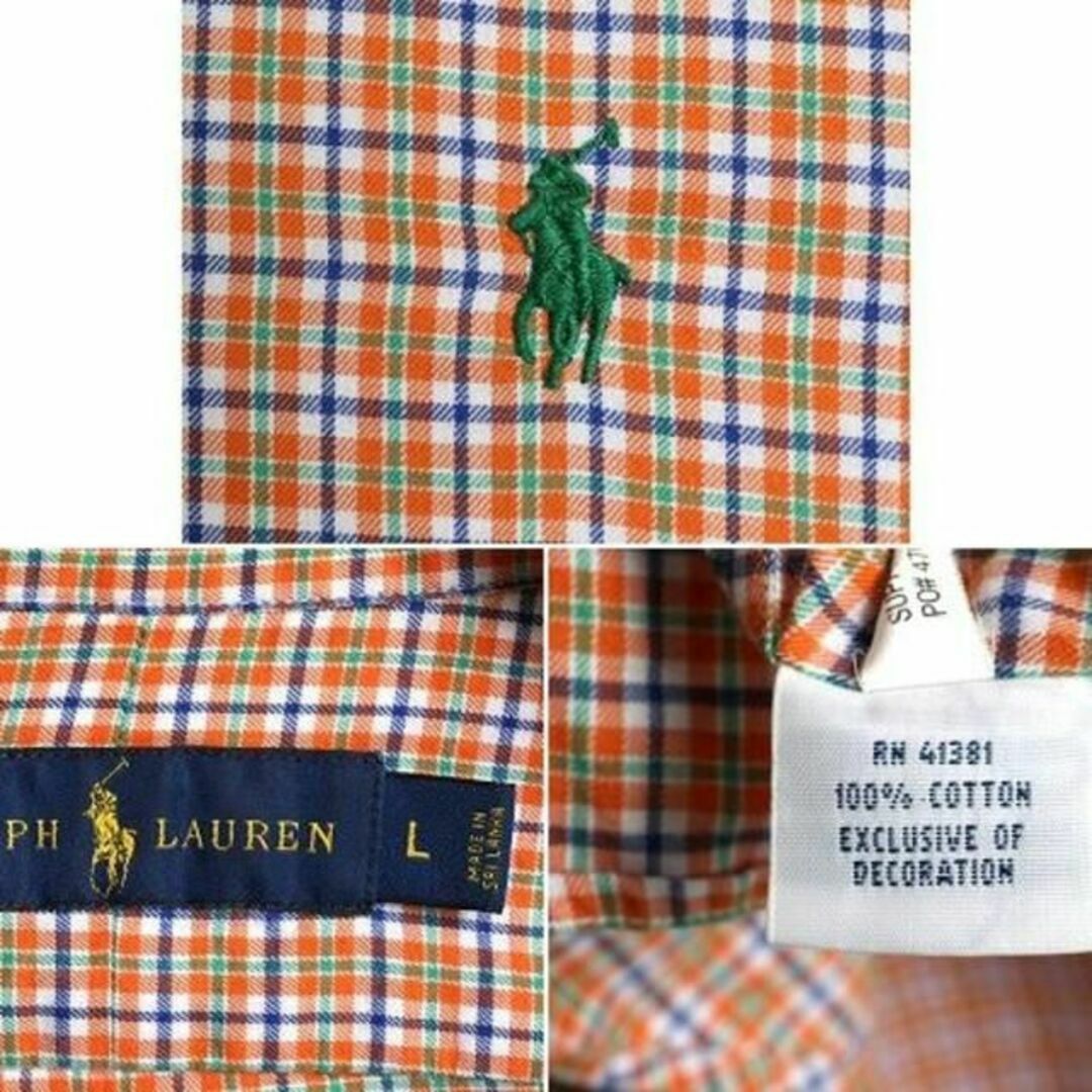 Ralph Lauren(ラルフローレン)のラルフローレン チェック 長袖 ボタンダウン シャツ L ポニー刺繍 薄手 ポロ メンズのトップス(シャツ)の商品写真