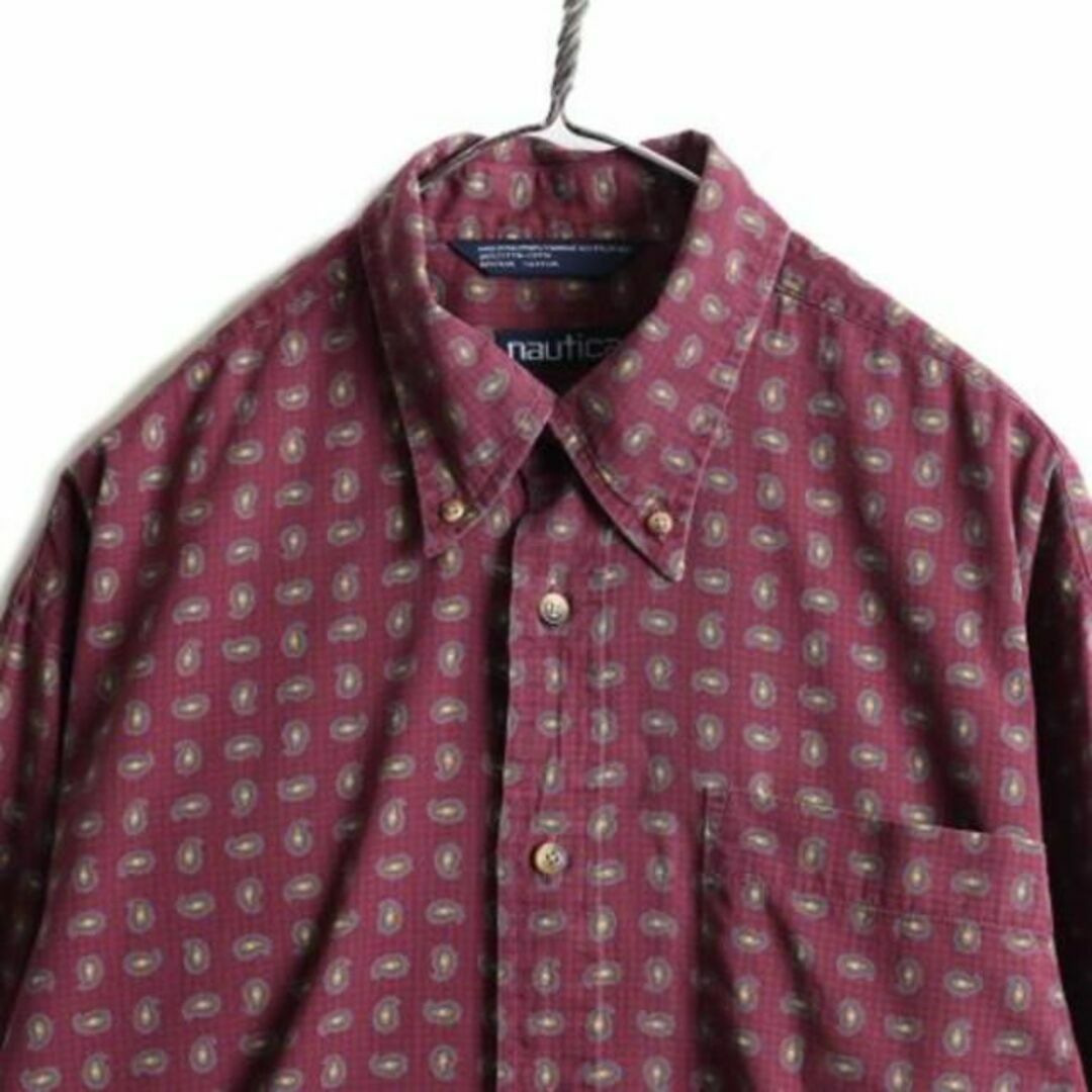 90s ノーティカ 総柄 長袖 ボタンダウンシャツ ポケット付き L ペイズリー メンズのトップス(シャツ)の商品写真