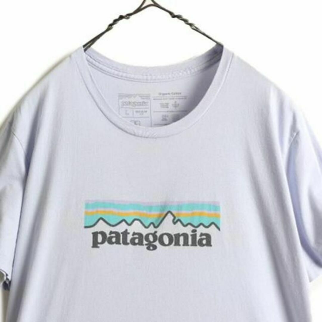 patagonia(パタゴニア)のパタゴニア プリント 半袖Tシャツ L アウトドア パステル 紫 ボックスロゴ レディースのトップス(Tシャツ(半袖/袖なし))の商品写真