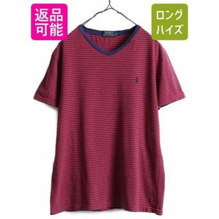 ラルフローレン(Ralph Lauren)のポロ ラルフローレン Vネック ボーダー 半袖Tシャツ ポニー刺繍 M 赤 紺(Tシャツ/カットソー(半袖/袖なし))