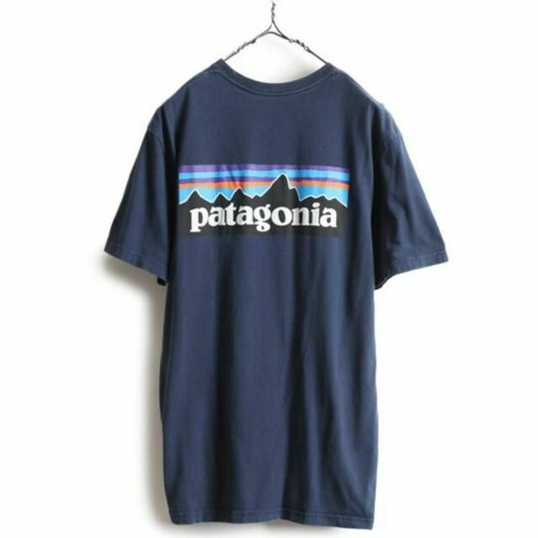 パタゴニア プリント 半袖 Tシャツ S 紺 アウトドア ボックスロゴ P-6
