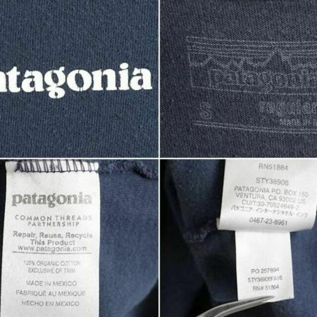 パタゴニア プリント 半袖 Tシャツ S 紺 アウトドア ボックスロゴ P-6
