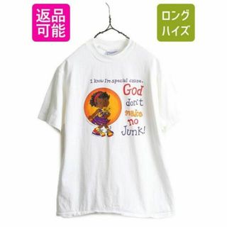 90s USA製 キャラクター メッセージ プリント Tシャツ レディース M (Tシャツ(半袖/袖なし))