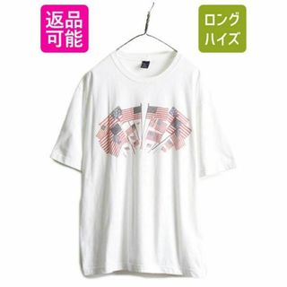 90s USA製 ランズエンド 星条旗 プリント 半袖 Tシャツ XL 白 白T(Tシャツ(半袖/袖なし))