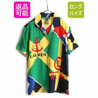 ラルフローレン(Ralph Lauren)の100% シルク 90s ラルフローレン オープンカラー 総柄 半袖 シャツ M(シャツ/ブラウス(半袖/袖なし))