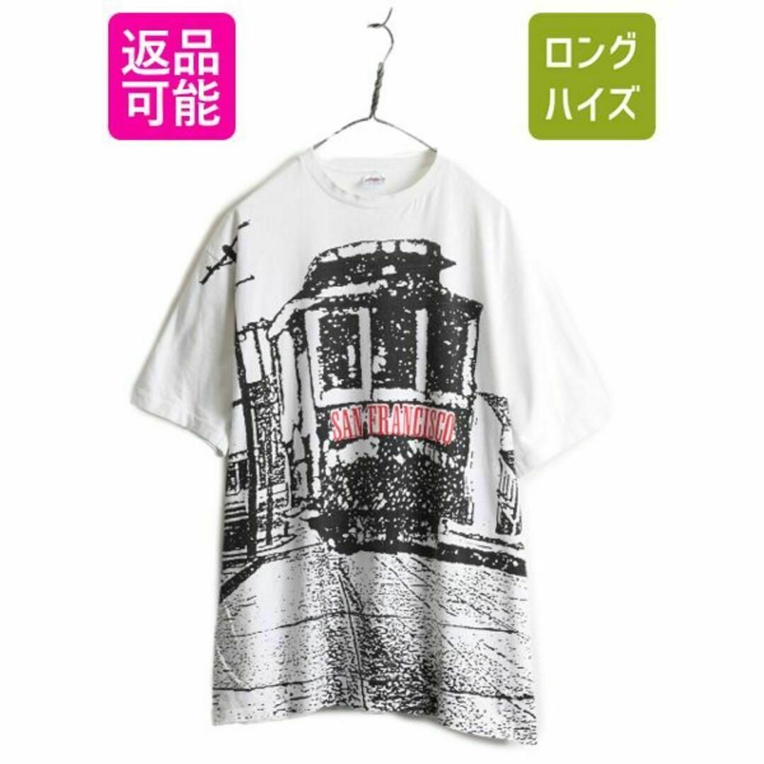 90s USA製 サンフランシスコ 総柄 オールオーバープリント Tシャツ XLTシャツ/カットソー(半袖/袖なし)