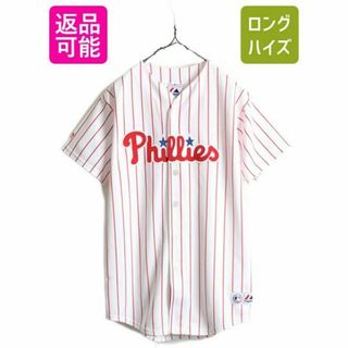 90s MLB Majestic フィリーズ ベースボール シャツ S 大リーグ(ウェア)