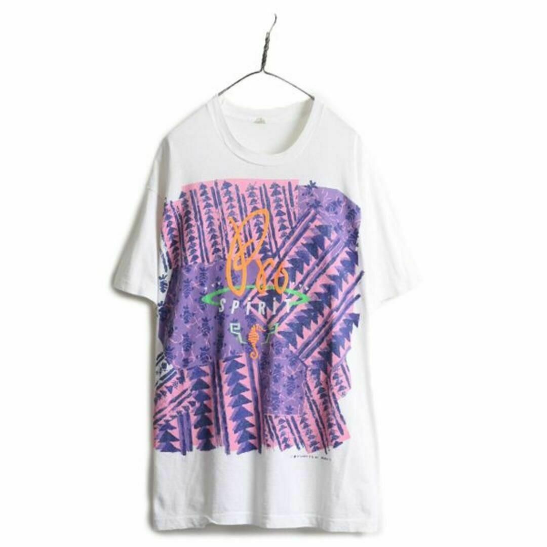 80s ビンテージ USA製 アート 大判 発泡 プリント 半袖 Tシャツ 白 メンズのトップス(Tシャツ/カットソー(半袖/袖なし))の商品写真