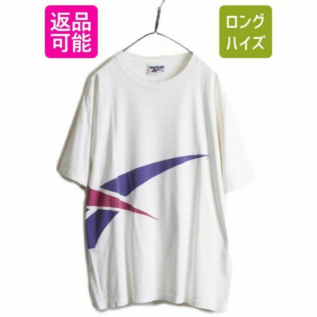 90s USA製 リーボック プリント Tシャツ XL ビッグロゴ オールド 白