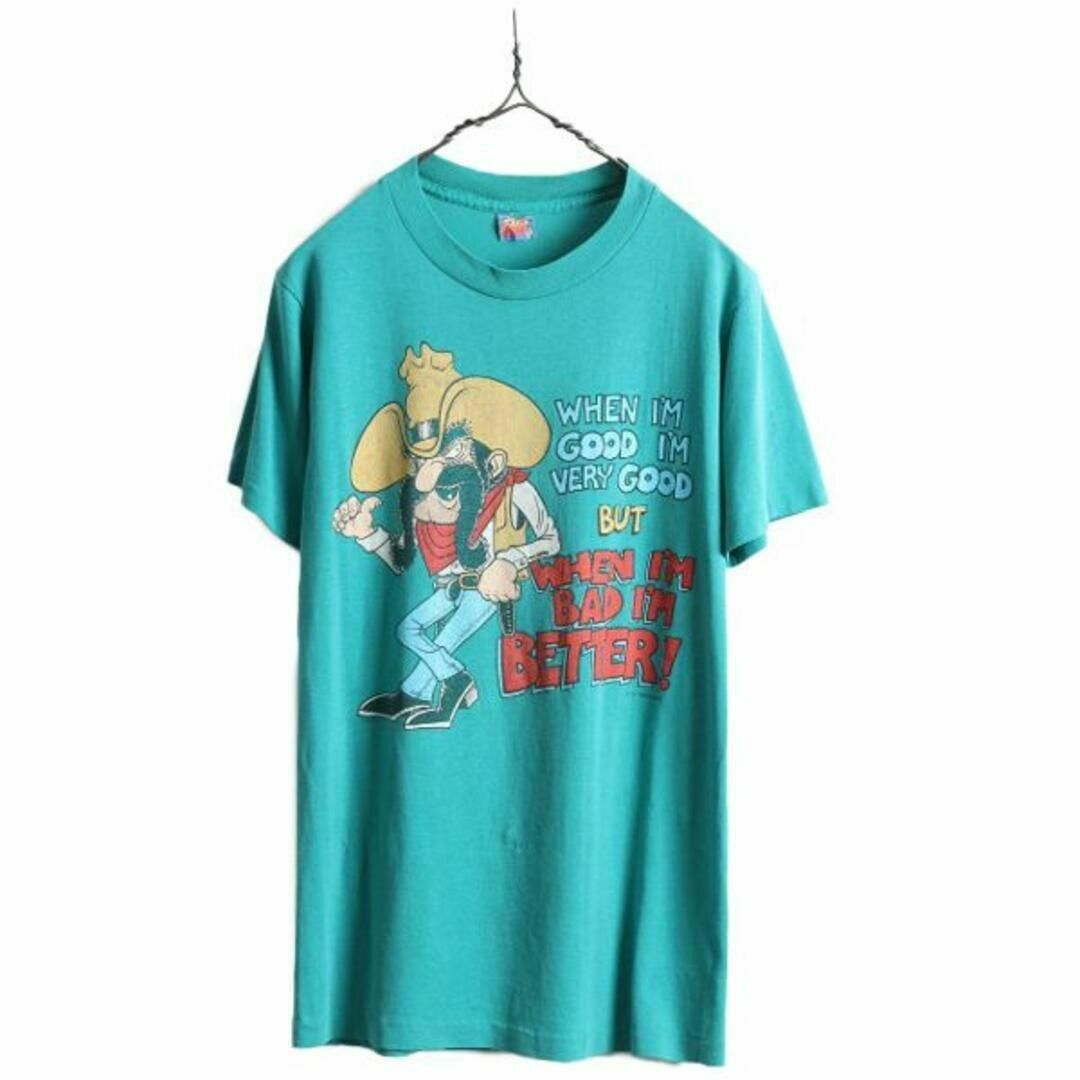 トップス80s USA製 キャラクター プリント 半袖Tシャツ M イラスト メッセージ