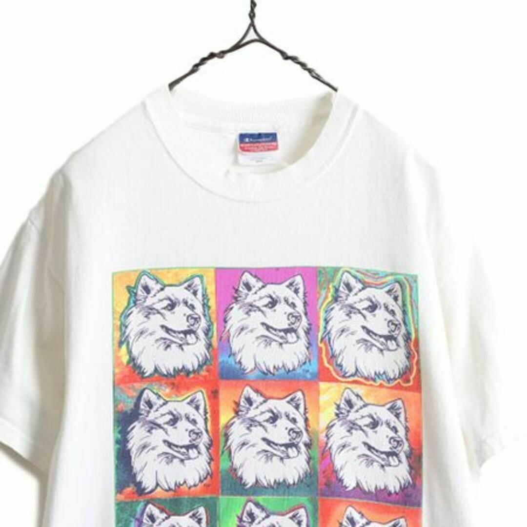 Champion(チャンピオン)の00s チャンピオン アニマル ドッグ アート プリント Tシャツ M 白 犬 メンズのトップス(Tシャツ/カットソー(半袖/袖なし))の商品写真