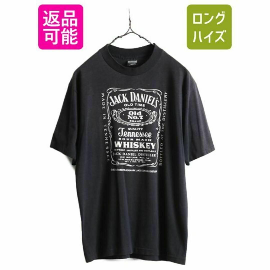 80s ジャック ダニエル 両面 プリント Tシャツ L 企業物 ロゴ 黒メンズ