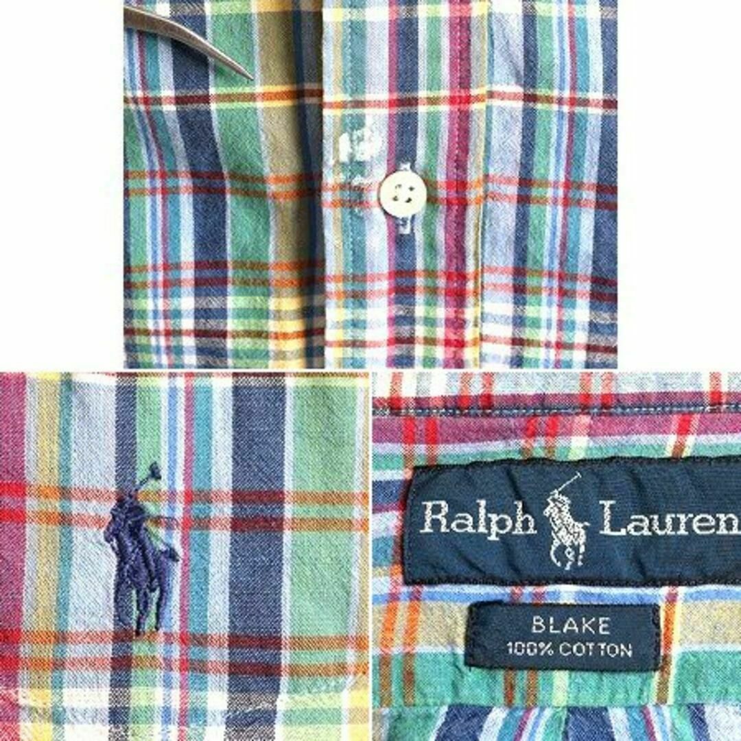 90s ラルフローレン チェック 半袖 ボタンダウン シャツ M ポニー刺繍