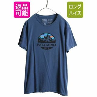 パタゴニア(patagonia)のUSA製 パタゴニア フィッツロイ アート プリントTシャツ L 紺 アウトドア(Tシャツ/カットソー(半袖/袖なし))