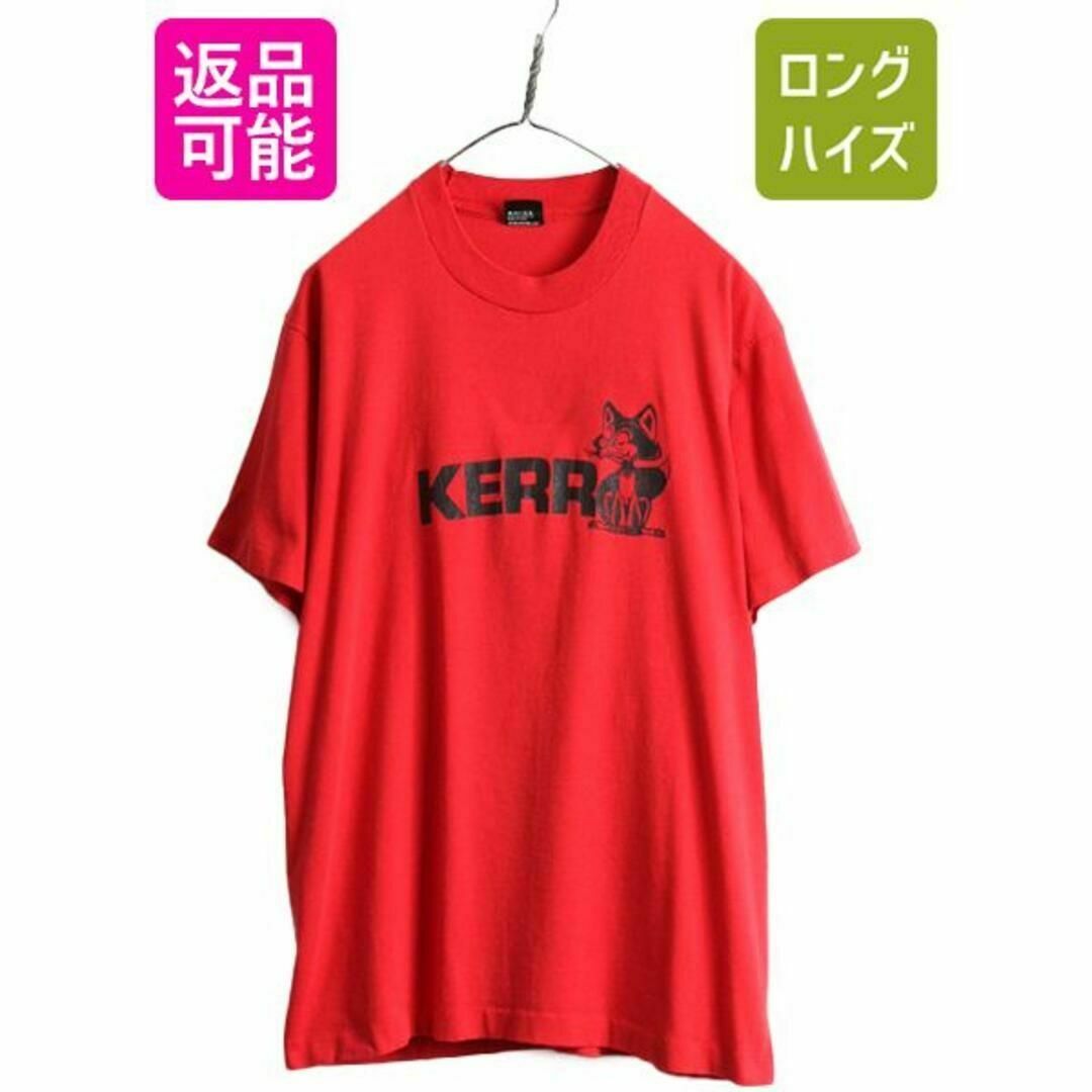 90s USA製 アニマル キツネ プリント 半袖 Tシャツ XL イラスト 赤