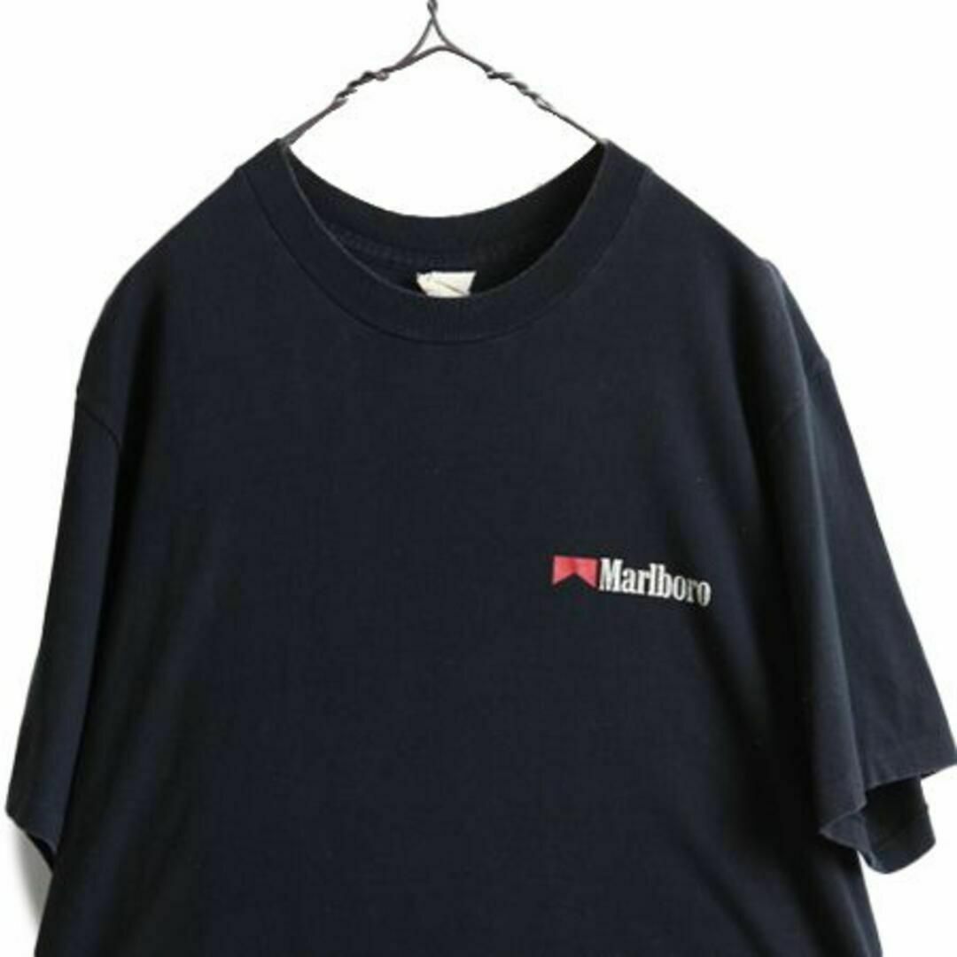 90s マルボロ 両面 プリント Tシャツ L 黒 カウボーイ 企業 アート