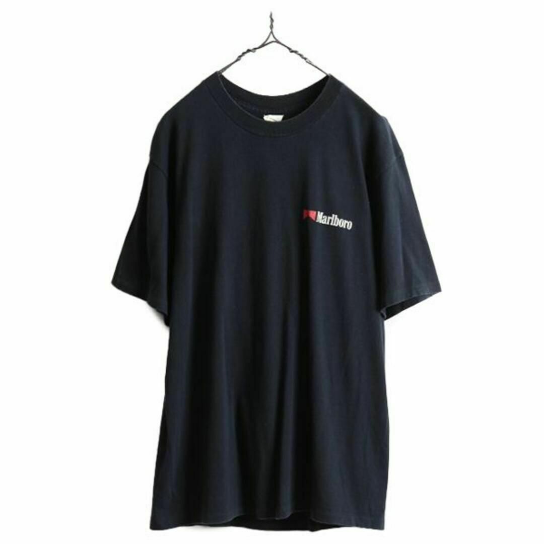 90s マルボロ 両面 プリント Tシャツ L 黒 カウボーイ 企業 アート