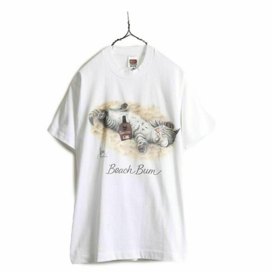 最高の品質 90s ネコ テディベア アート イラスト プリント Tシャツ L ...