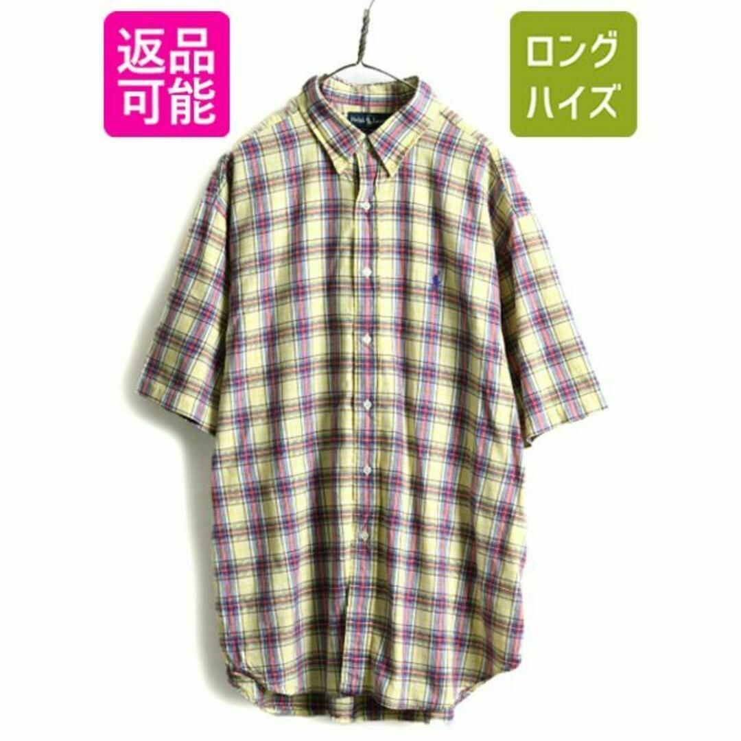 90s ラルフローレン チェック 半袖 ボタンダウン シャツ XL BLAKE