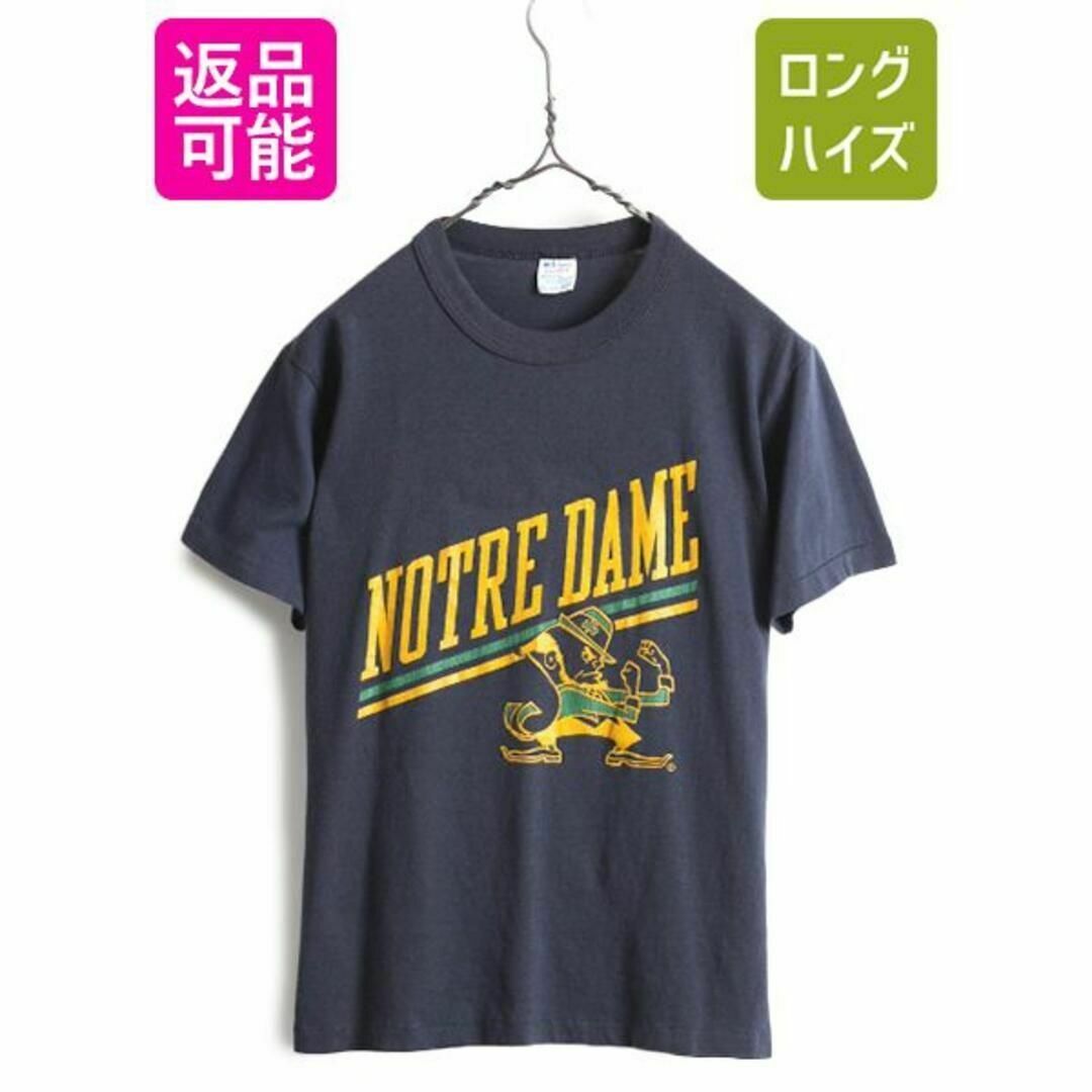 トップス80s USA製 チャンピオン カレッジ プリントTシャツ S キャラクター 紺